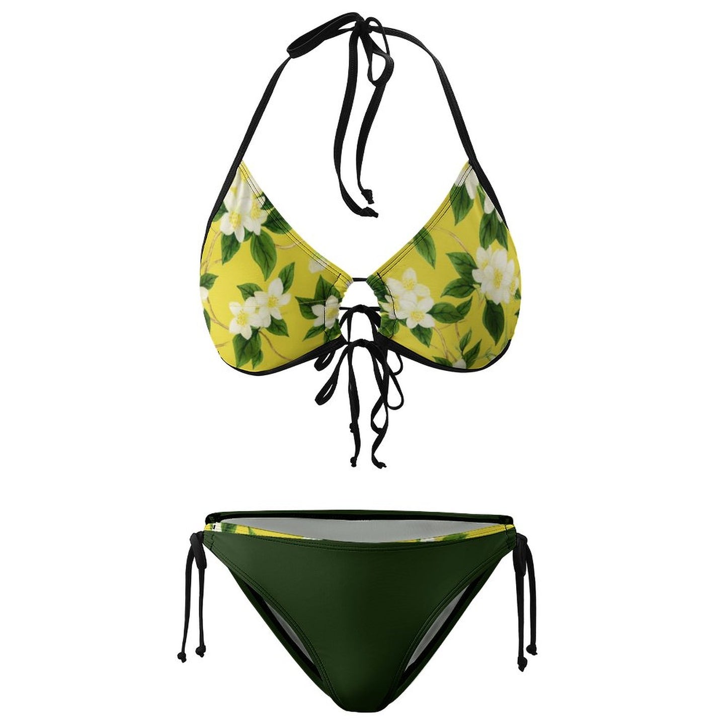 TRP Floral Print 10: Jasmine Vine 01-01 Designer Plus Size Halter Neck Lace-up Bikini