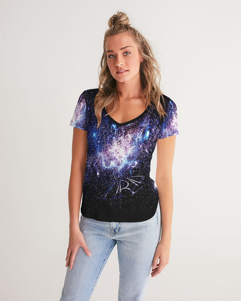 Galaxy Prints 01 Ladies Designer V-neck T-shirt