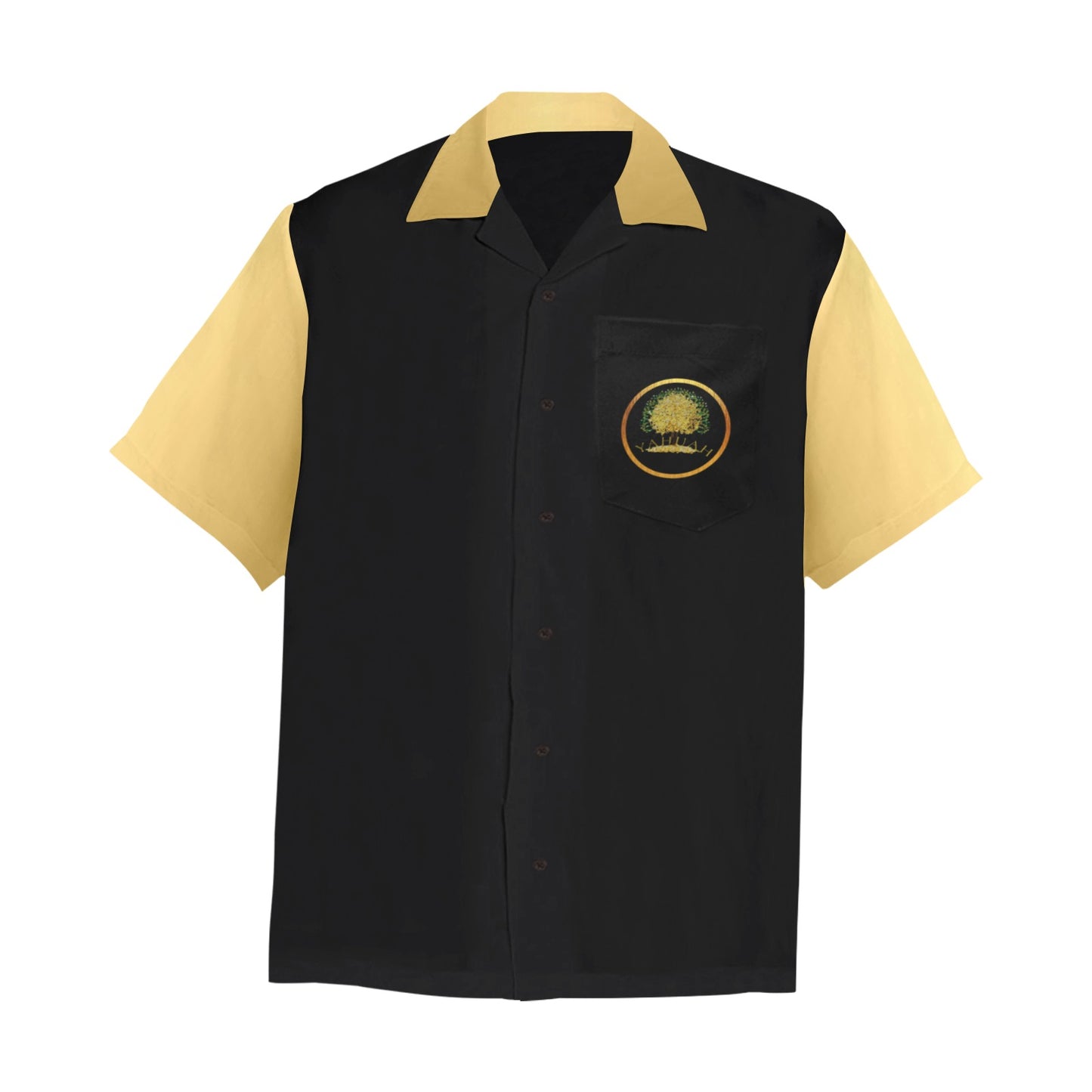 Yahuah-Tree of Life 03-01 Men's Designer Camp Collar Shirt with Chest Pocket