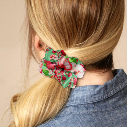 TRP Floral Print 03: Hibiscus Flowers 01-02 Tropical Bloom Satin Scrunchie