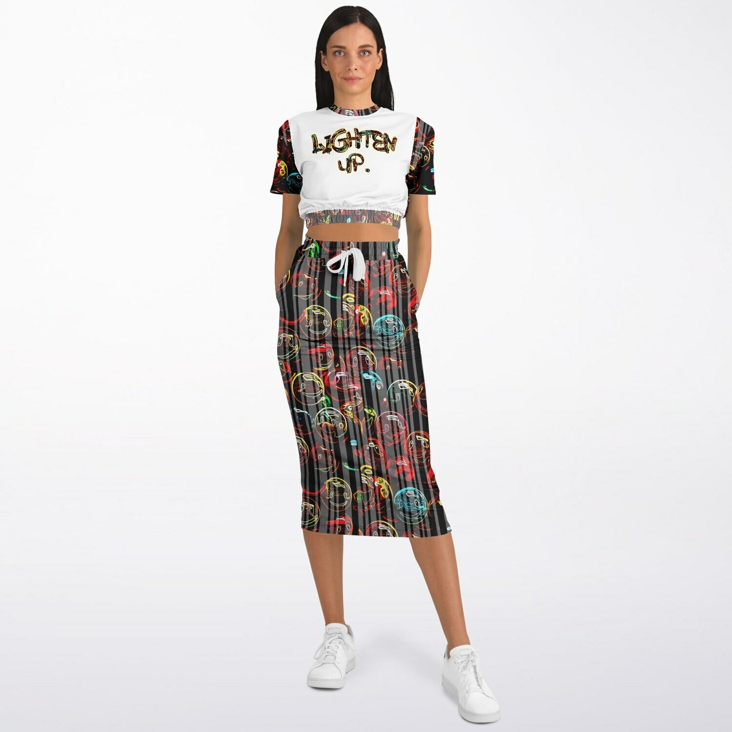 Outspoken Designs 01-01 "Lighten Up" Designer Cropped Sweatshirt and Pocket Maxi Skirt