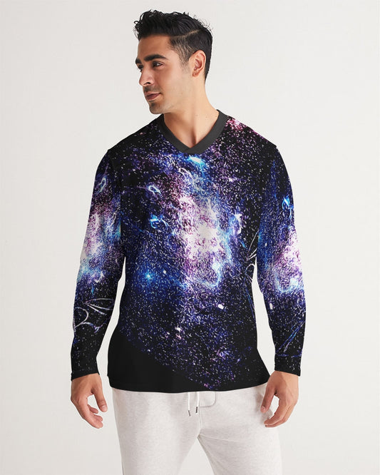 Galaxy Prints 01 Men's Designer Long Sleeve V-neck Jersey T-shirt