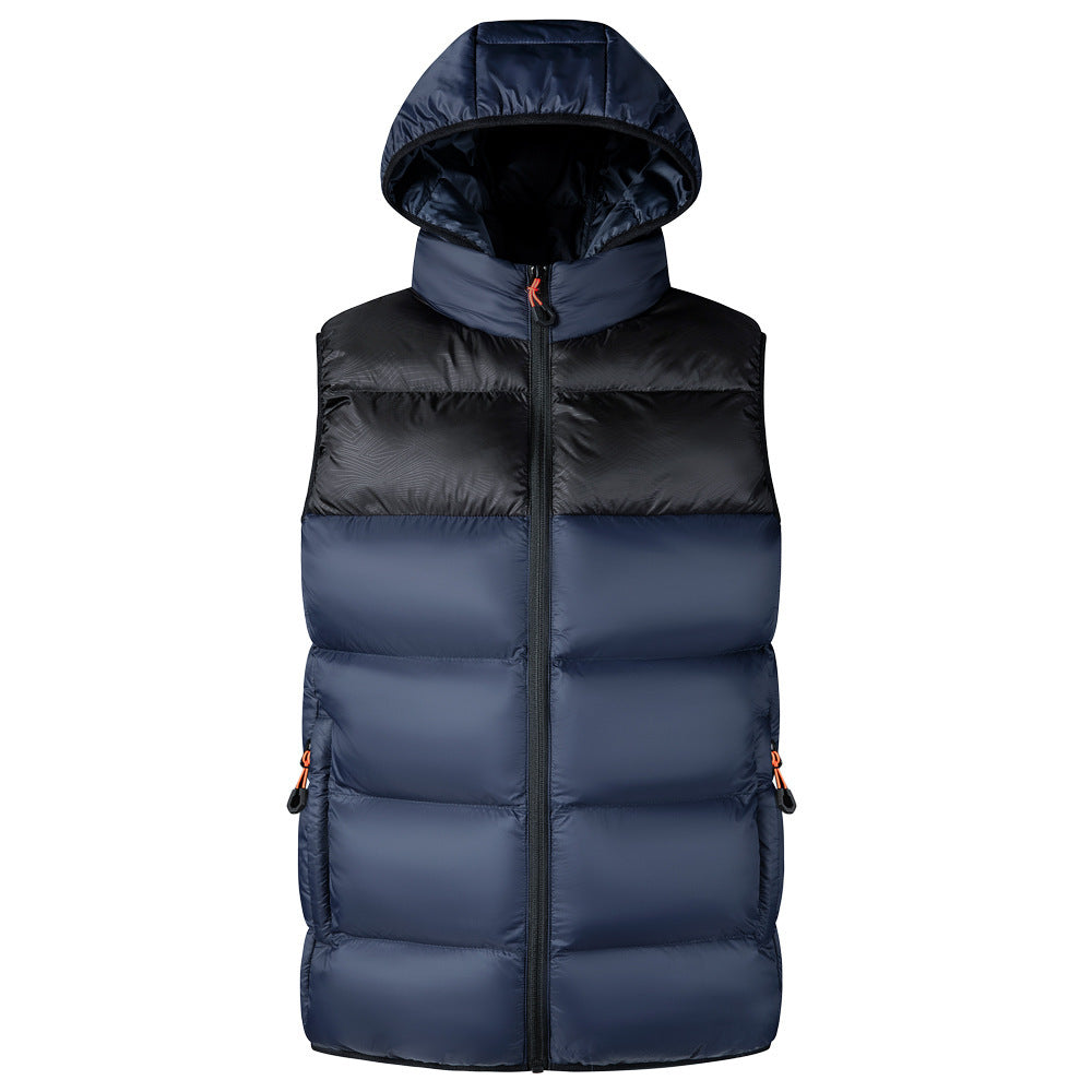 Stitching Solid/Two Tone Hooded Waterproof Male Puffer Vest (4 colors)