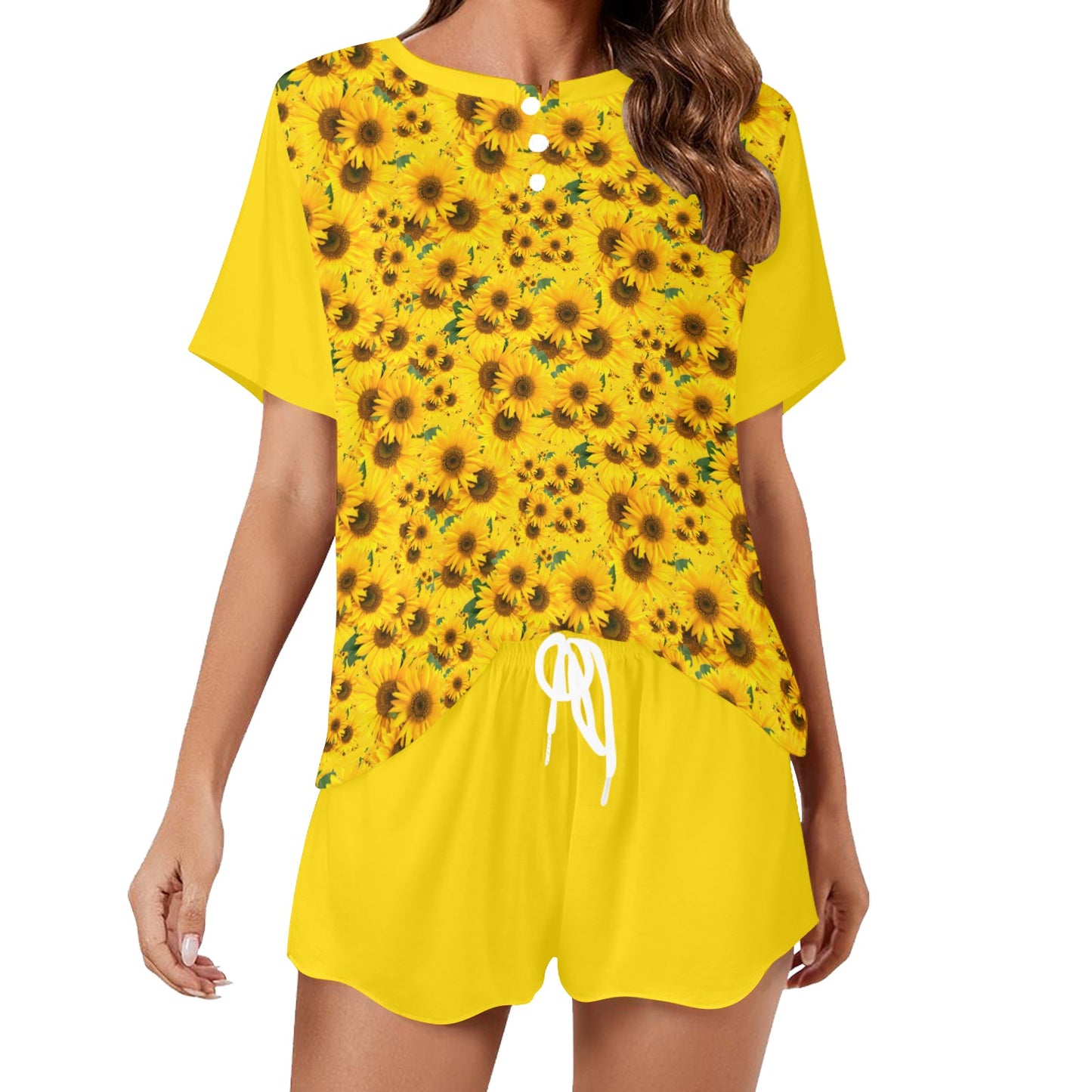 TRP Floral Print 04: Sunflowers 01 Designer Lounge T-shirt & Shorts (5 colors)
