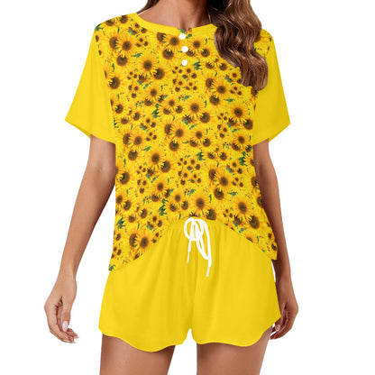 TRP Floral Print 04: Sunflowers 01 Designer Lounge T-shirt & Shorts (5 colors)