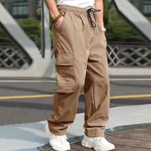 Cargar imagen en el visor de la galería, Pantalones deportivos tipo cargo para hombre con cintura media y cordón de color liso (4 colores)