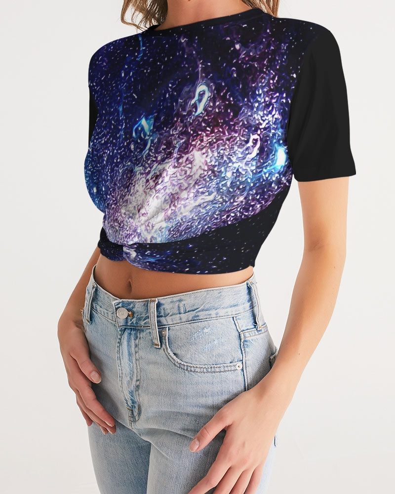 Galaxy Prints 01 Designer Twist Front Cropped T-shirt