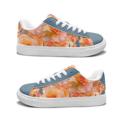 Floral Embosses: Roses 03-01 "Apricot Bloom Essential" Low Top PU Leather Sneakers
