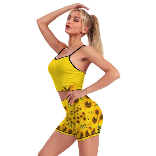 TRP Floral Print 04: Sunflowers 01 Designer Slim Yoga Set (5 colors)
