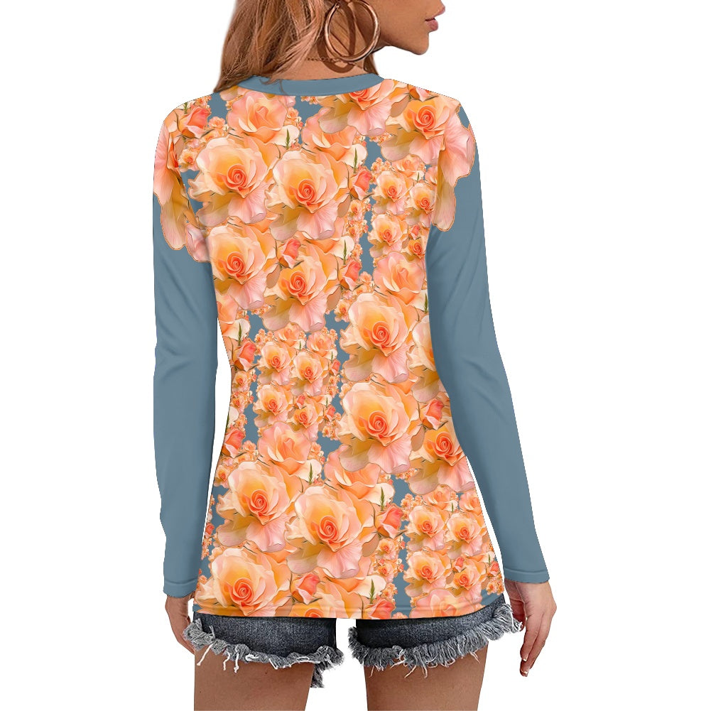 Floral Embosses: Roses 03-01 "Apricot Bloom Essential" Long Sleeve Tee
