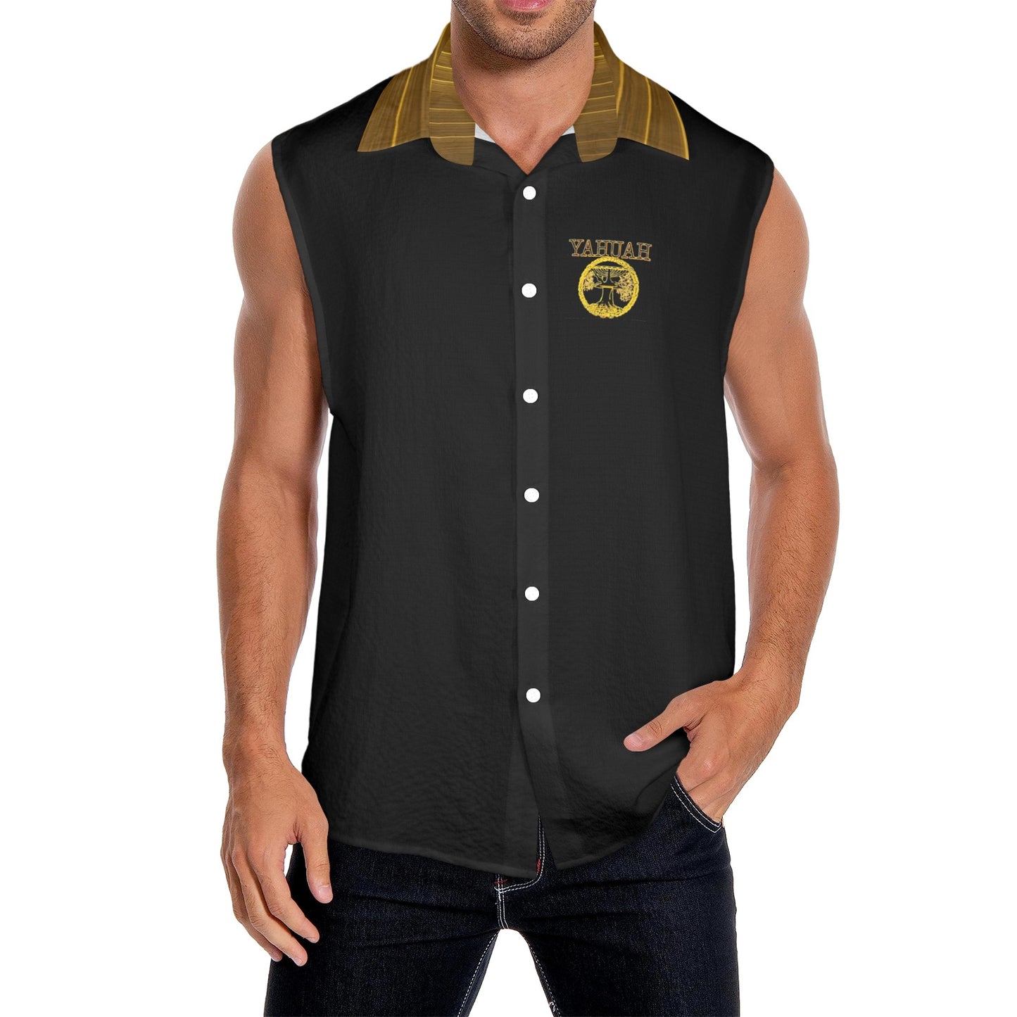 Yahuah-Tree of Life 02-03 Voltage Men's Designer Sleeveless Dress Shirt