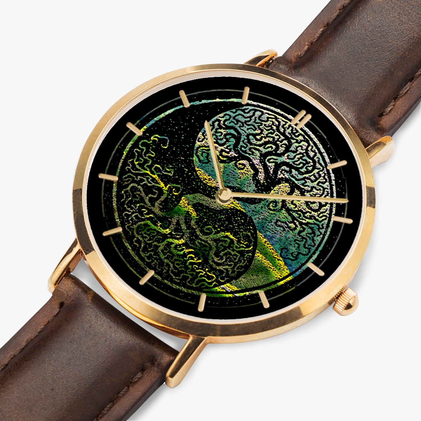 Tree of Life - As above, so below by KTJ Designer Ultra Thin Rose Gold 33/38/41mm Quartz Unisex Watch with Leather Strap and Indicators (White/Black/Brown Strap)