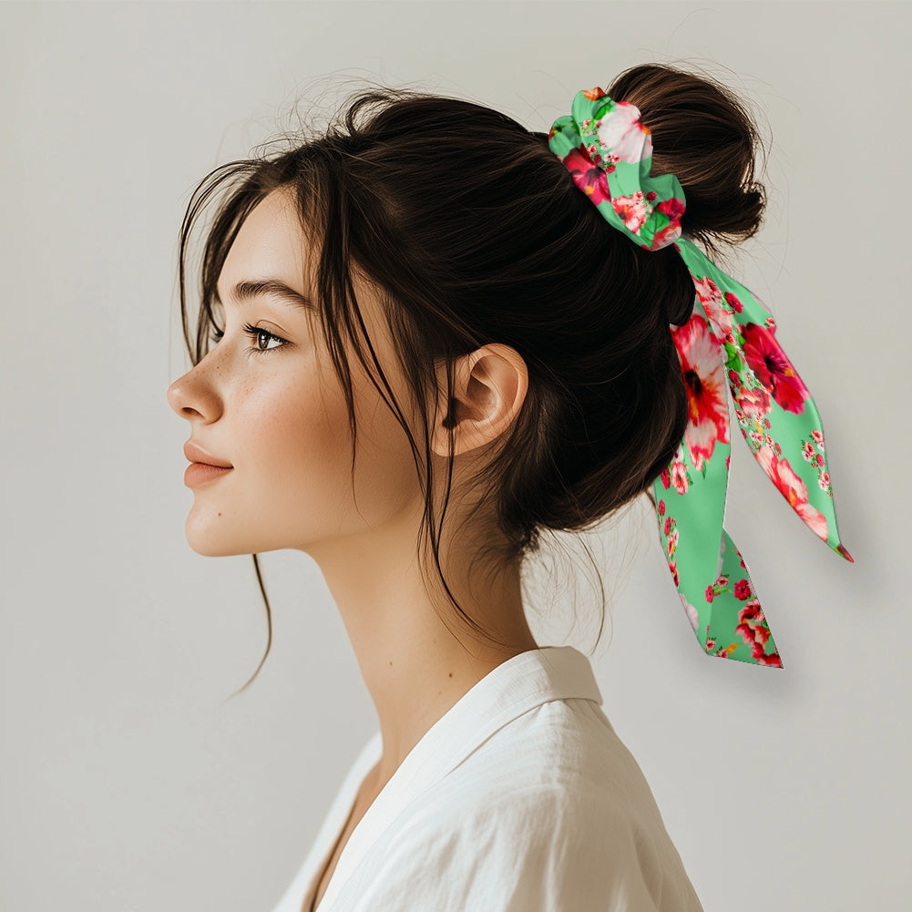 TRP Floral Print 03: Hibiscus Flowers 01-02 Tropical Bloom Satin Scarf Scrunchie