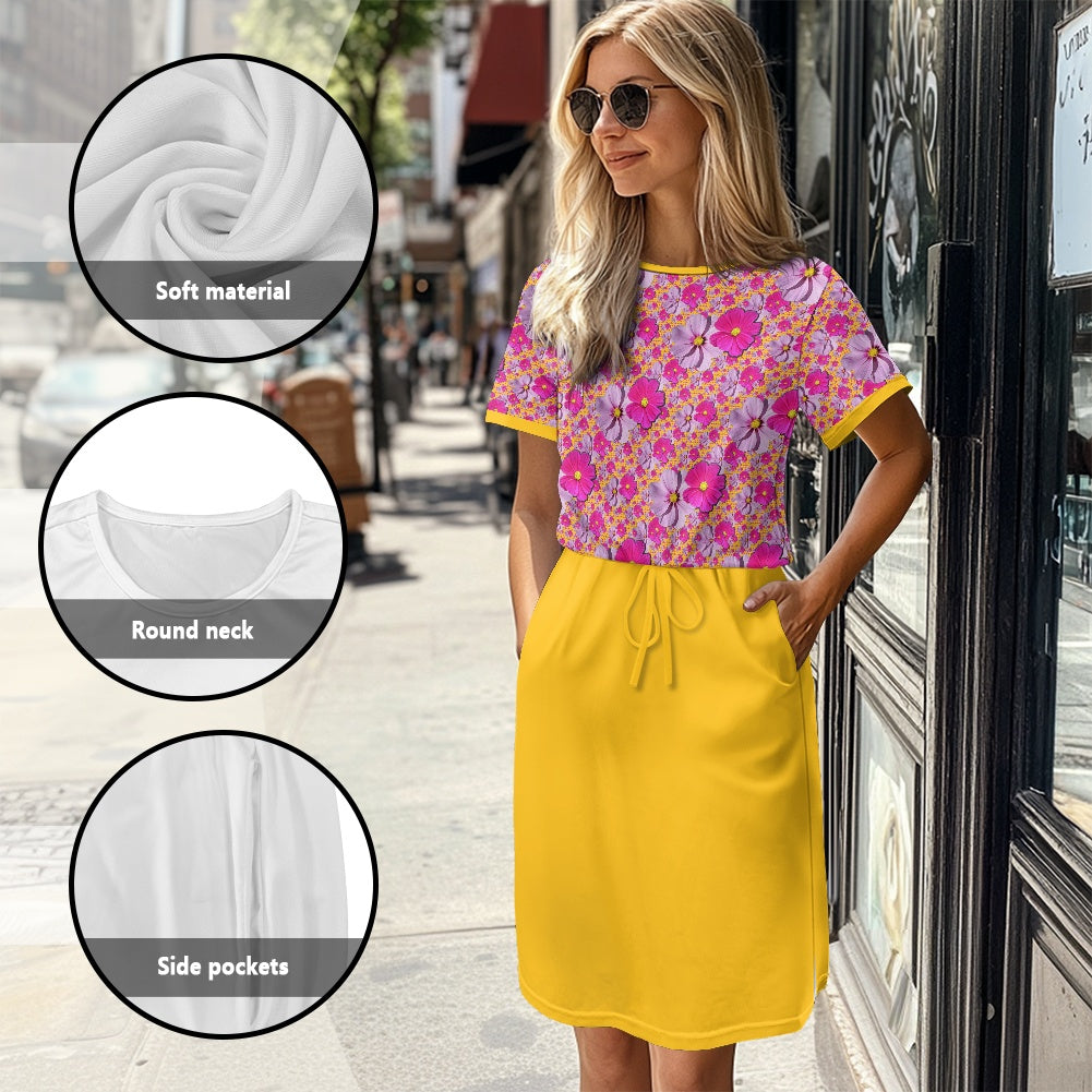 TRP Floral Print 05: Garden Cosmos Designer Pocket T-shirt Dress