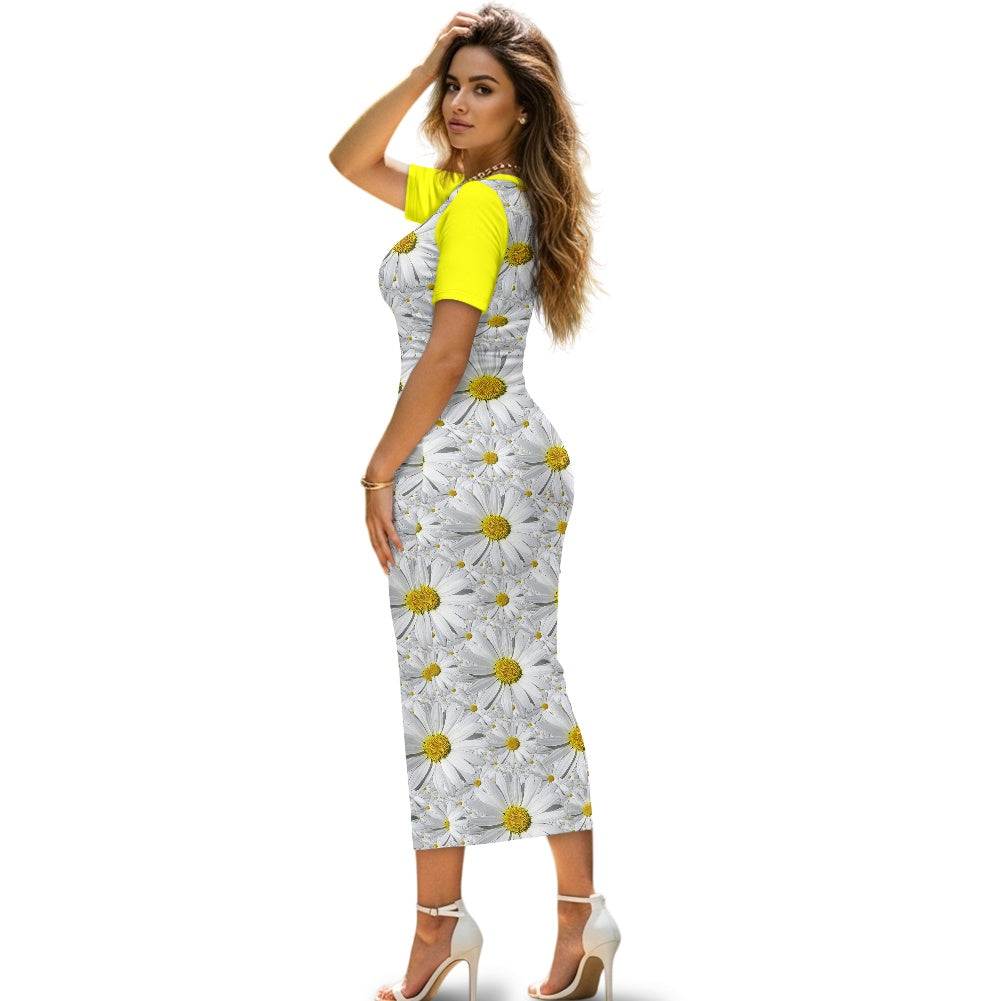 TRP Floral Print 08: English Daisies 01 Designer Bodycon Maxi Dress