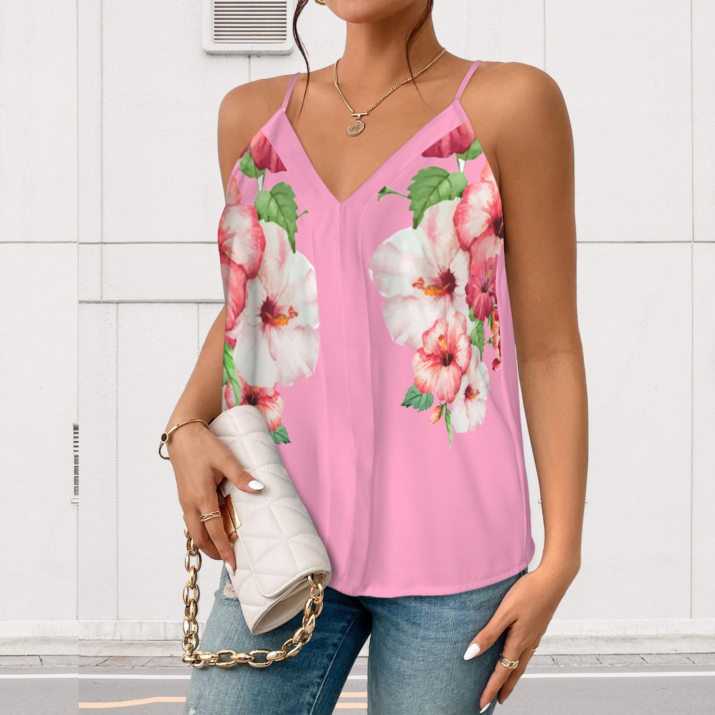 TRP Floral Print 03 Designer V-neck Loose Fit Racerback Cami Top