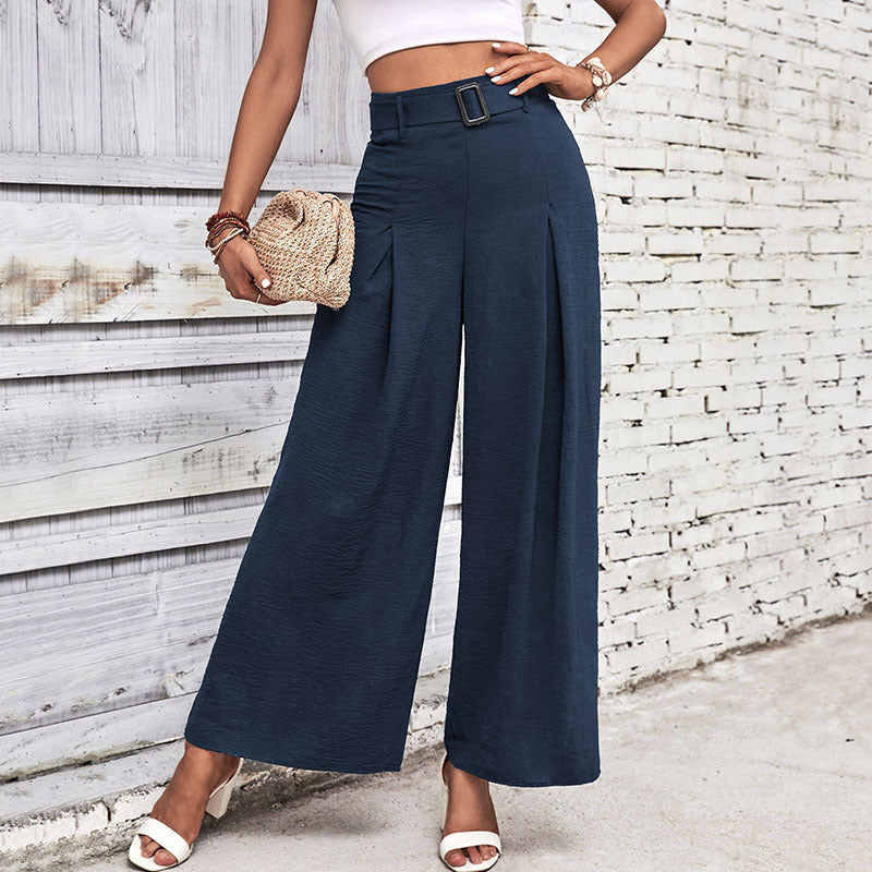 Buckle Belted Pleated High Waist Wide Leg Pants (4 colors)