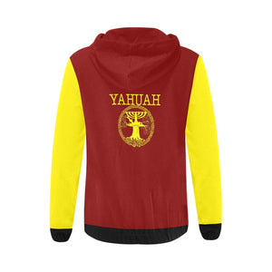 Yahuah-Tree of Life 02-01 Red Ladies Designer Full Zip Hoodie