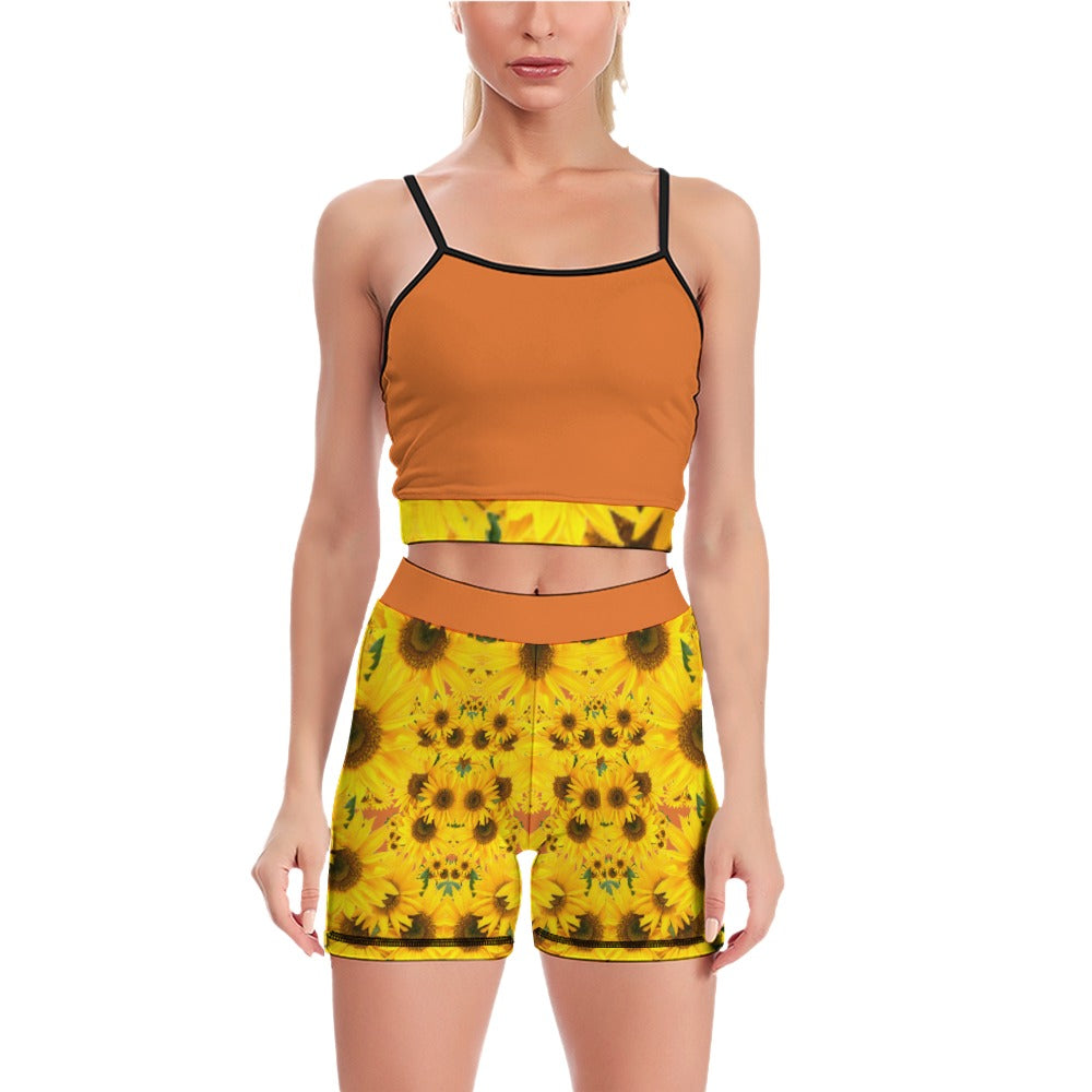 TRP Floral Print 04: Sunflowers 01 Designer Slim Yoga Set (5 colors)