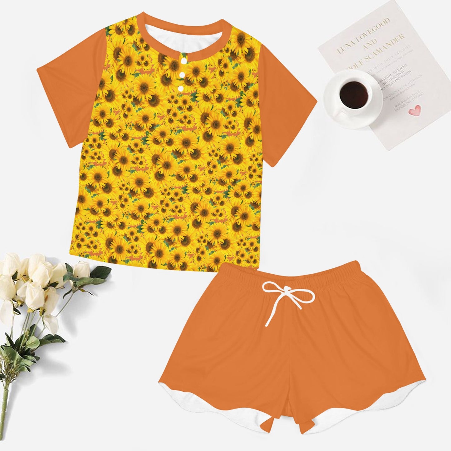 TRP Floral Print 04: Sunflowers 01 Designer Lounge T-shirt & Shorts (5 colors)