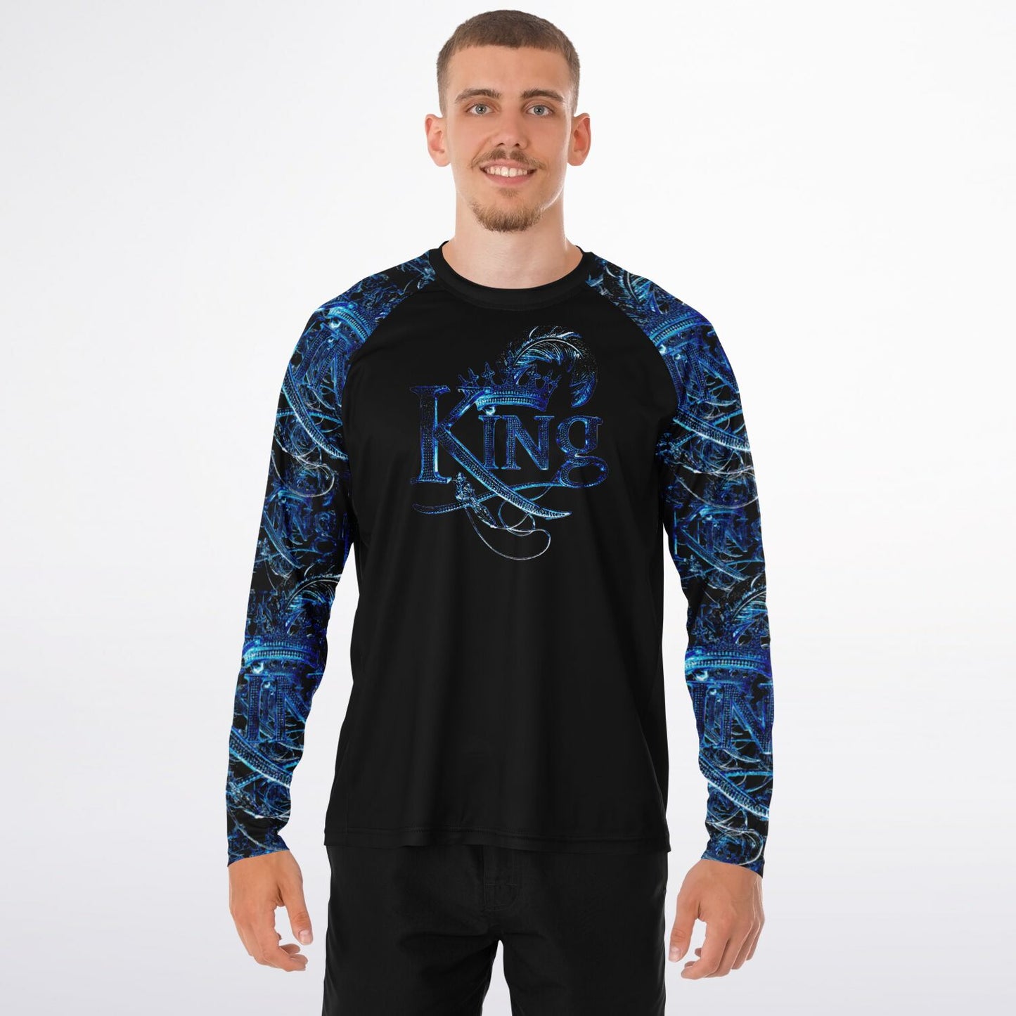 KING 02-01 Black Men's Designer Long Sleeve Performance T-shirt