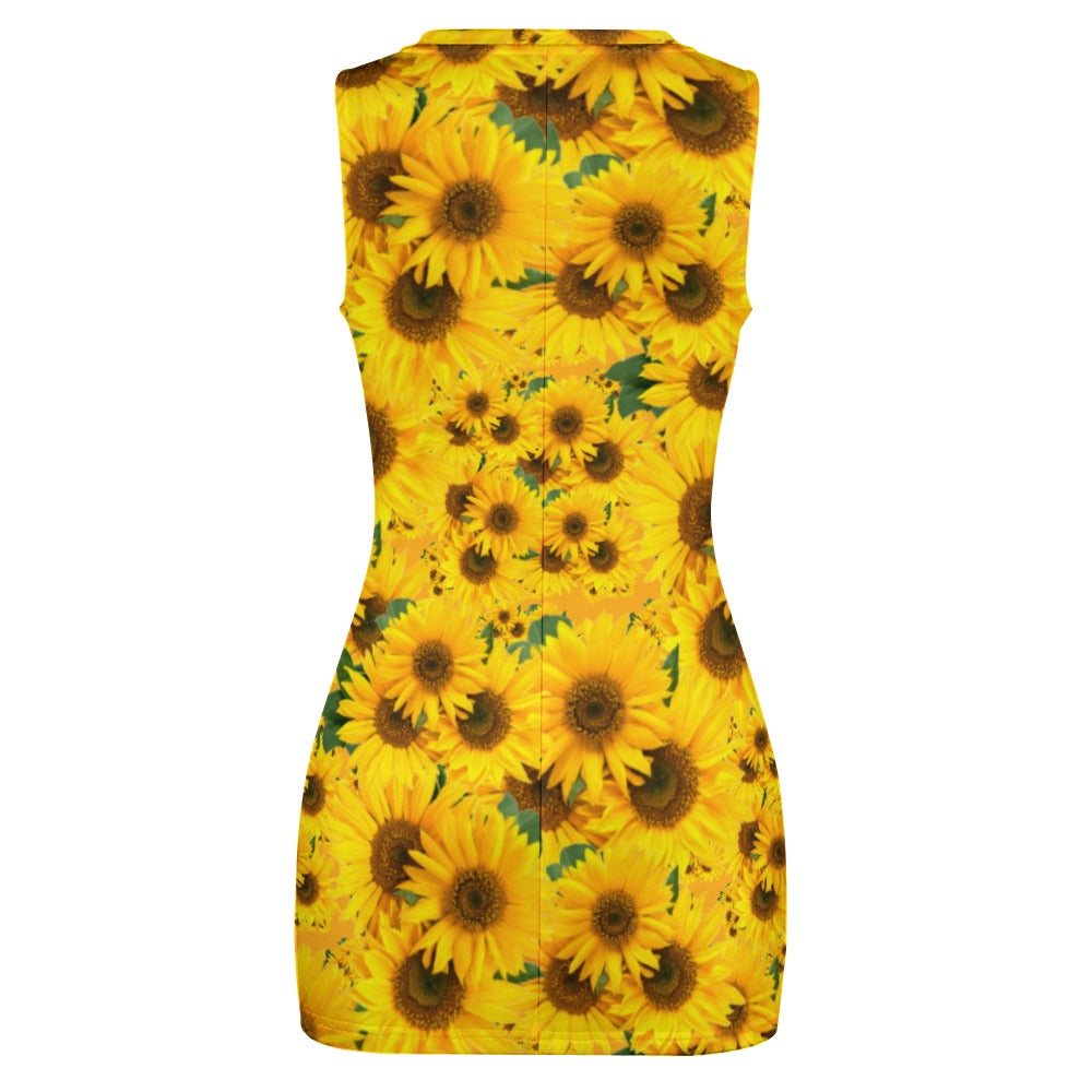 TRP Floral Print 04: Sunflowers 01 Designer Hip Wrap Dress (5 colors)