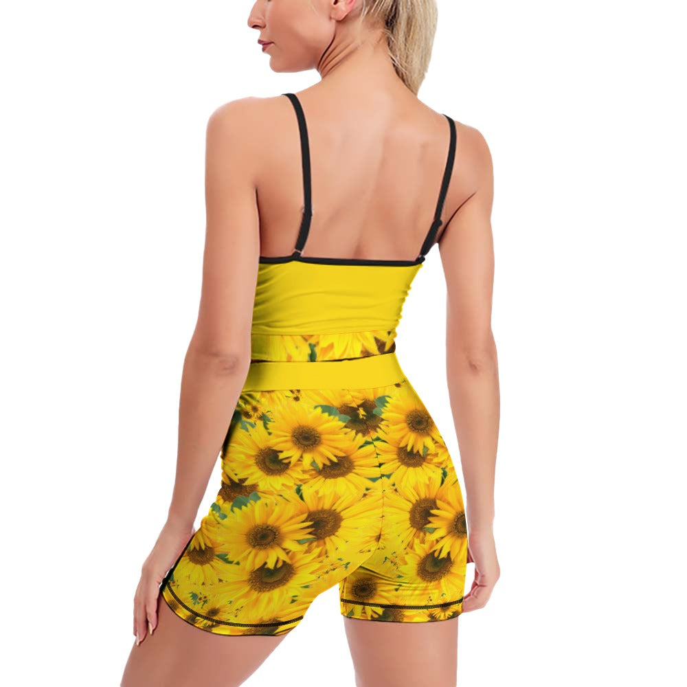 TRP Floral Print 04: Sunflowers 01 Designer Slim Yoga Set (5 colors)