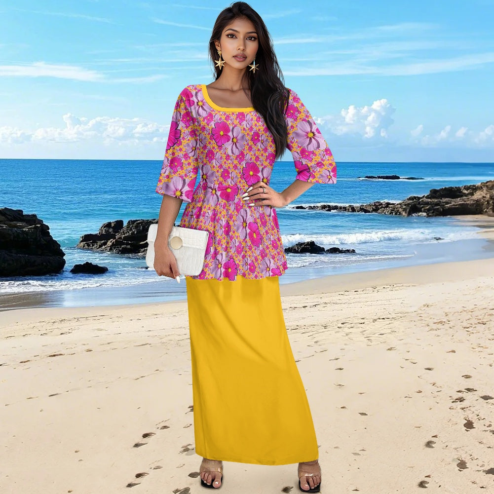 TRP Floral Print 05: Garden Cosmos Designer Two Piece Skirt Suit