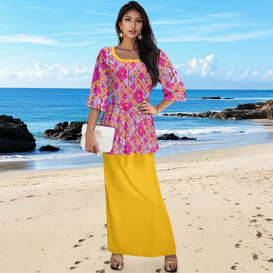 TRP Floral Print 05: Garden Cosmos Designer Two Piece Skirt Suit