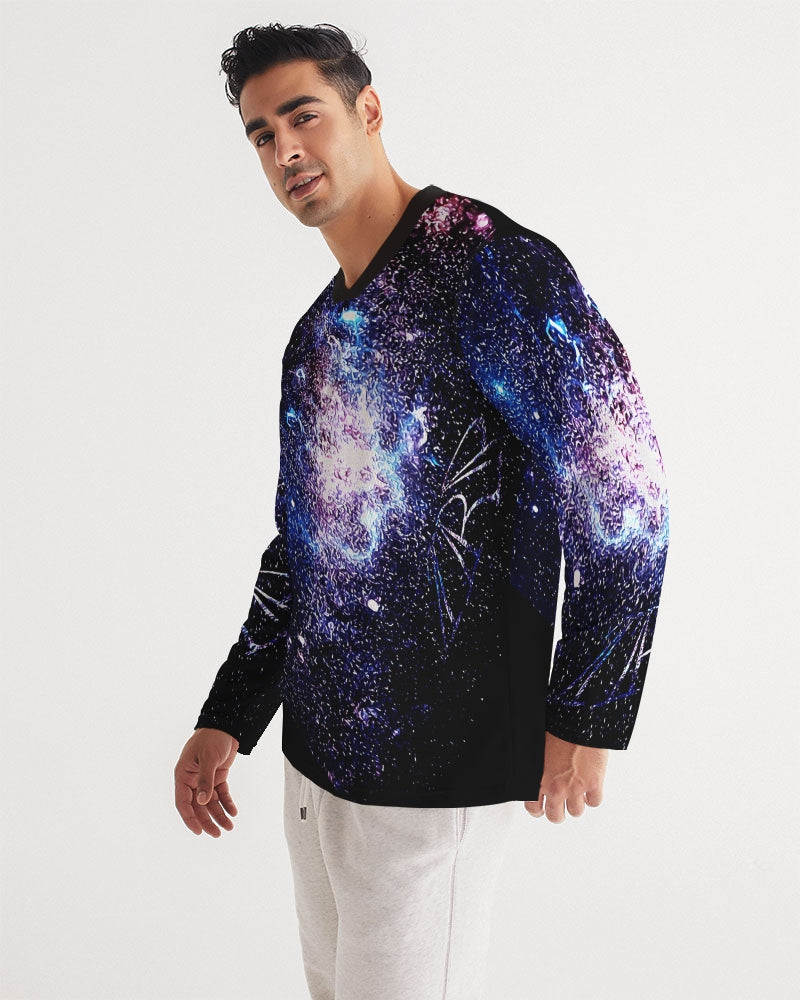 Galaxy Prints 01 Men's Designer Long Sleeve V-neck Jersey T-shirt