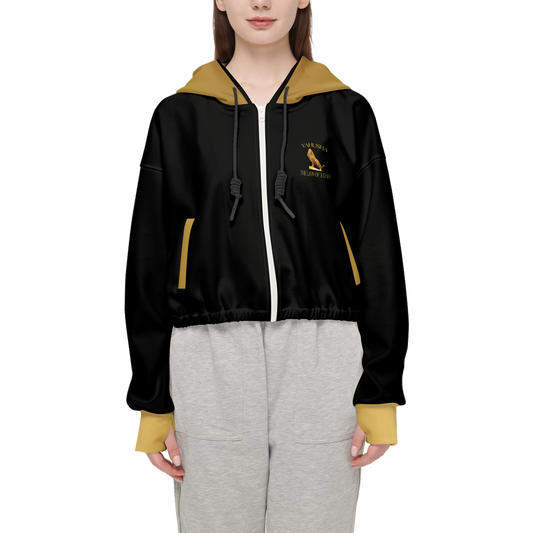 Yahusha-The Lion of Judah 01 Designer Cropped Drop Shoulder Full Zip Hoodie