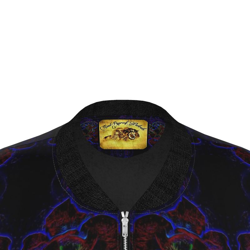 Close-up of the interior neck label featuring the TimeReproofPortraits lion insignia and gold-toned archival branding.