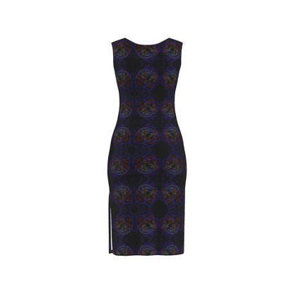 Studio back view of the Nocturnal Sanctuary sheath dress, highlighting the clean neckline and the subtle side leg slit.