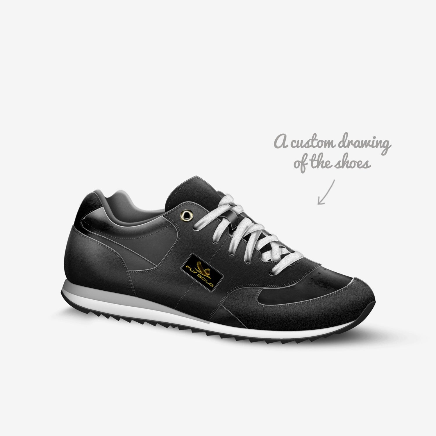 A custom digital drawing/illustration of the Fly Solo sneaker showing the sleek design lines and white platform sole.