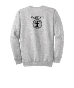 Yahuah-Tree of Life 02-05 Designer Port & Company® Essential Fleece Crewneck Unisex Sweater (White/Ash)