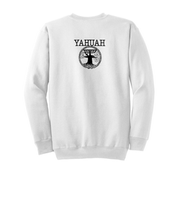 Yahuah-Tree of Life 02-05 Designer Port & Company® Essential Fleece Crewneck Unisex Sweater (White/Ash)