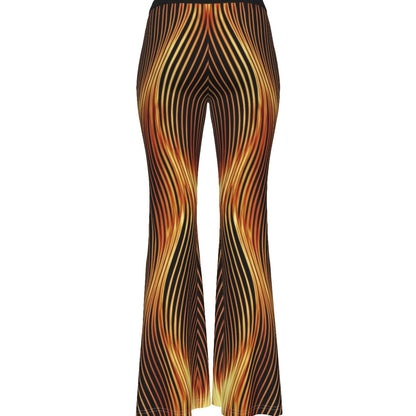 Studio product shot of the back of the Esh Tamid skinny flare pants, displaying the symmetrical vertical flame lines.