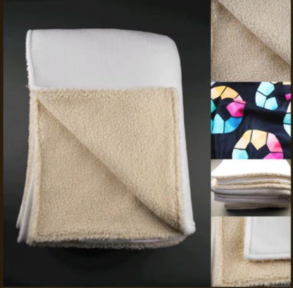 Material close-up of the premium throw blanket showing its soft beige sherpa fleece lining, detailed texture, and folded edges.