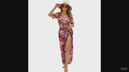 TRP Floral Print 03: Hibiscus Flowers 01-01 Tropical Bloom Tie-Front Crop Top