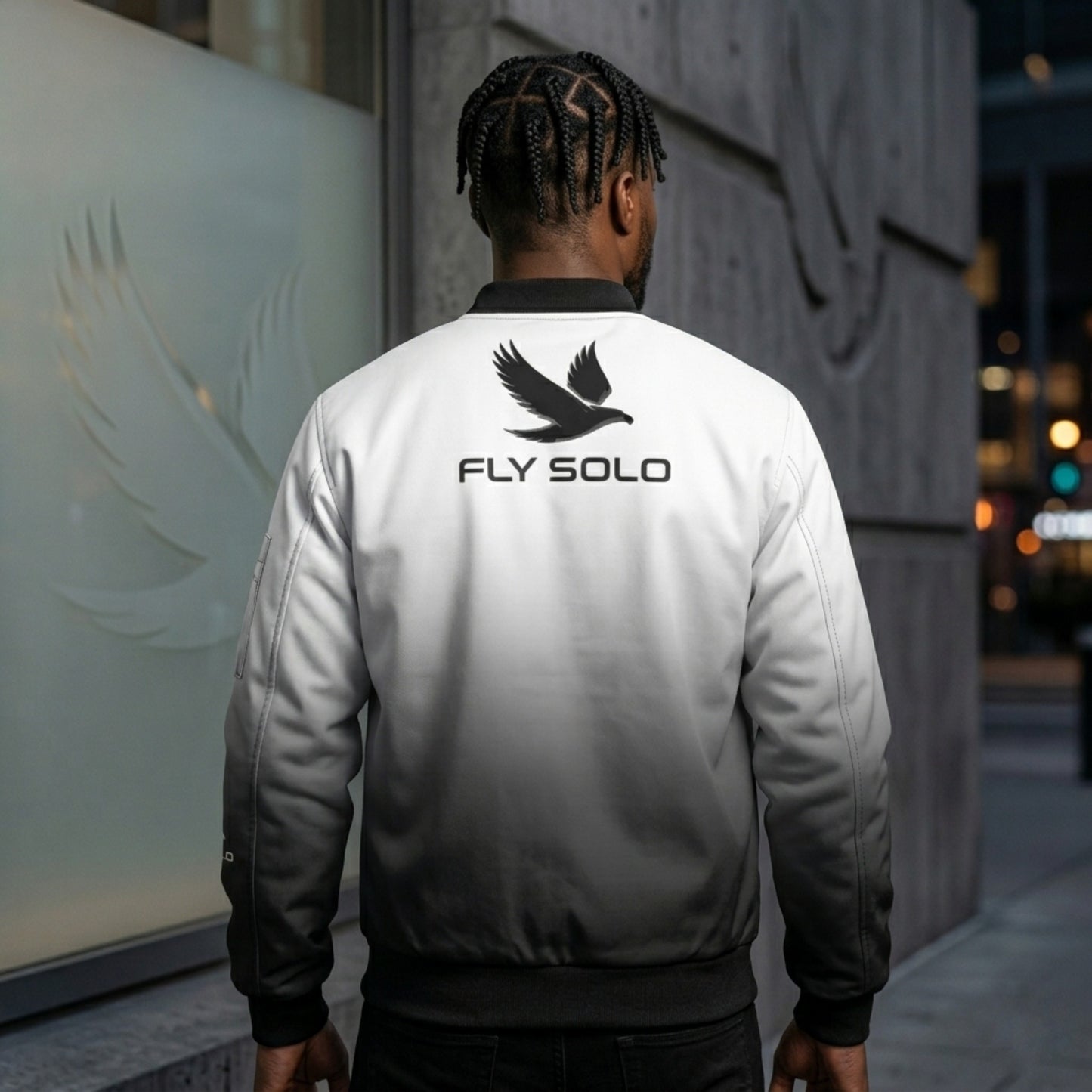 "Fly Solo" Night/Day | Men's Bomber Jacket with Sleeve Pocket
