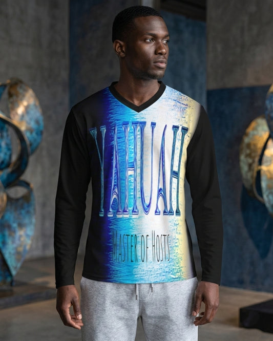 Yahuah-Master of Hosts 01-01 Men's Designer Long Sleeve V-neck Jersey T-shirt