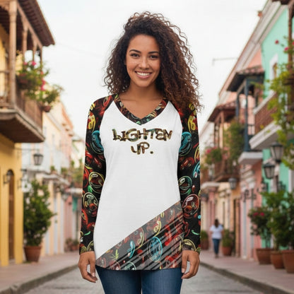 "Lighten Up" (01) | Women's V-neck Long Sleeve Tee