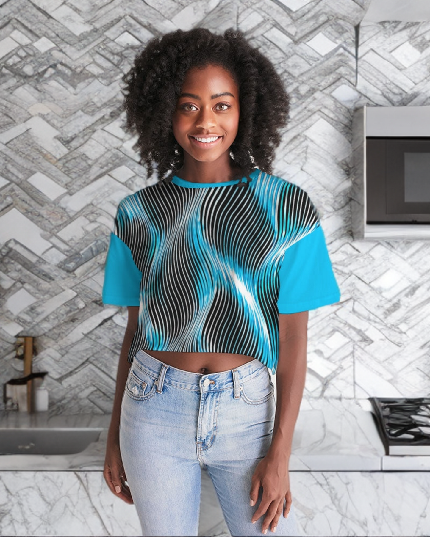 Orot (The Lights) Series: MAYIM CHAYIM | Living Waters (Blue) Drop Shoulder Raw Hem Crop Top
