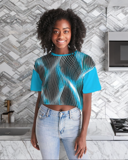 Orot (The Lights) Series: MAYIM CHAYIM | Living Waters (Blue) Drop Shoulder Raw Hem Crop Top