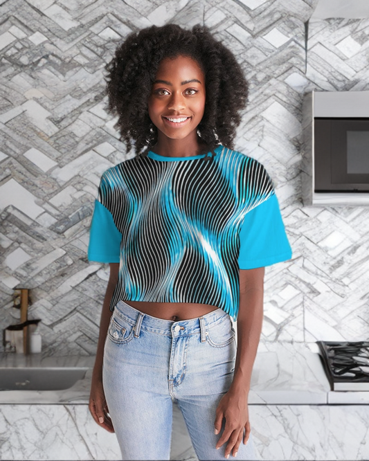 Orot (The Lights) Series: MAYIM CHAYIM | Living Waters (Blue) Drop Shoulder Raw Hem Crop Top