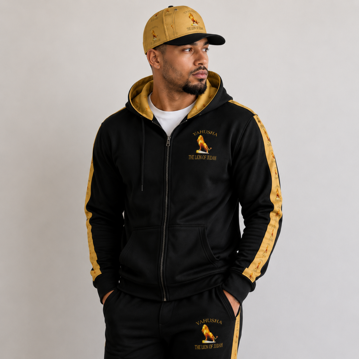 Yahusha-El León de Judá 01 Diseñador Unisex Sudadera con capucha y cremallera completa 