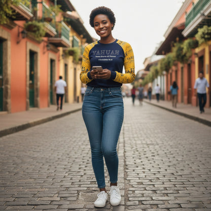 Yahuah-Name Above All Names 02-01 Ladies Designer Long Sleeve Raglan T-shirt