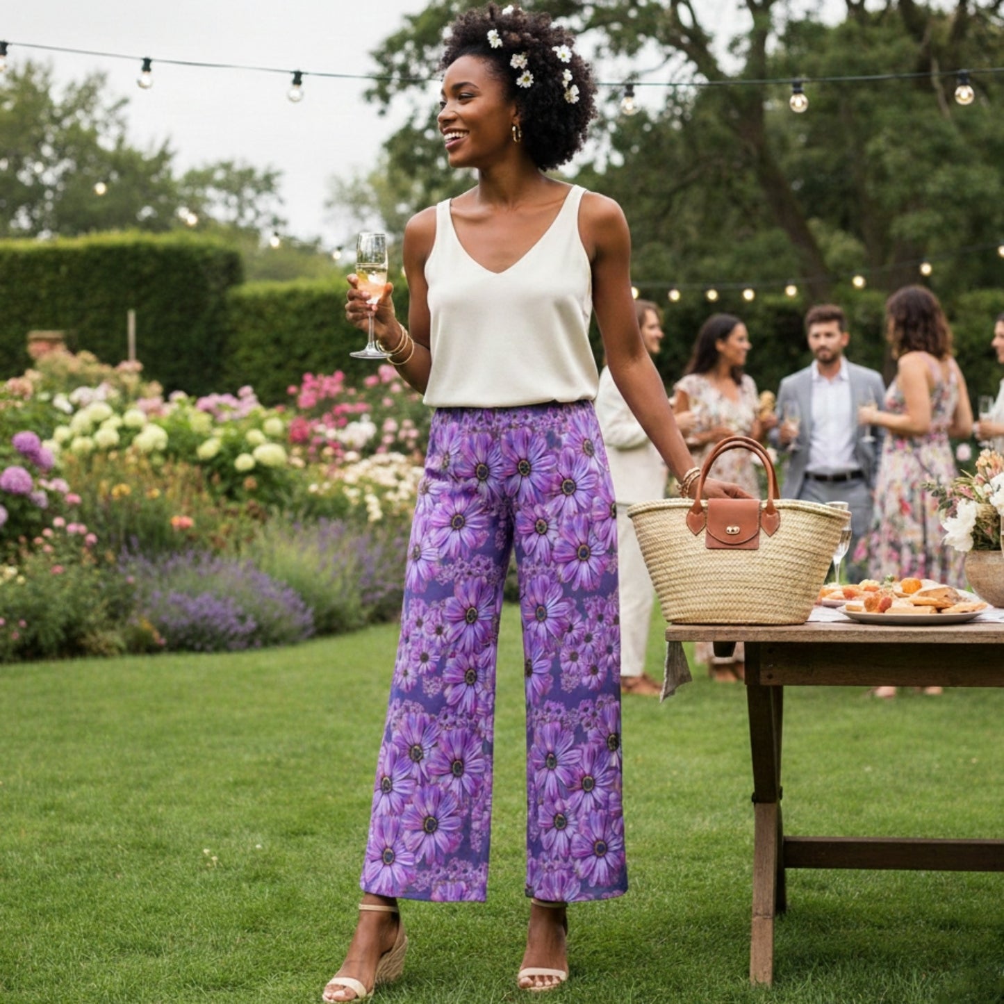 TRP Floral Print 07: African Daisies 01 Wide Leg Pants | Garden Party