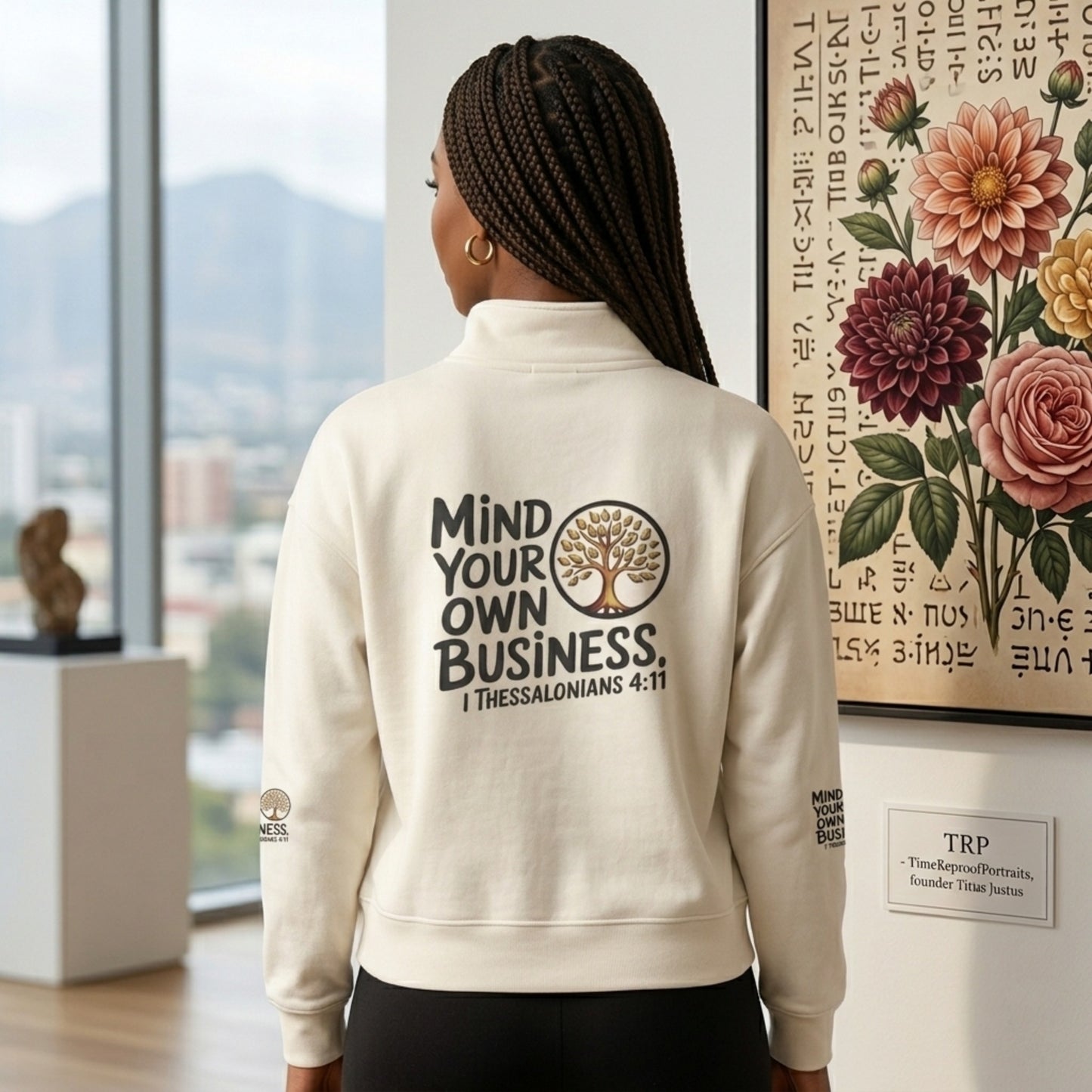 "Mind Your Own Business" (01-02) | Unisex Heavyweight Fleece Drop Shoulder Half Zip Sweatshirt