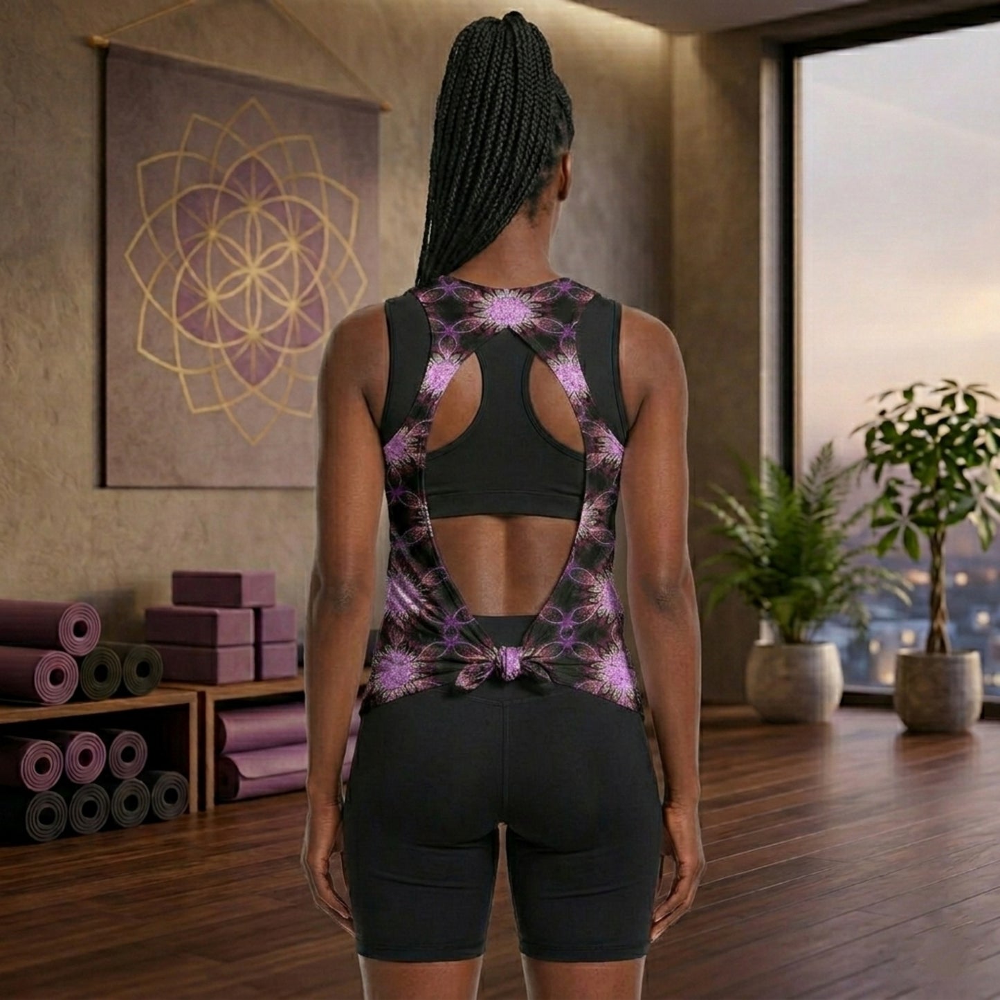 Geo-Graphic 01: Electric Petals Open Back Scoop Neck Tank Top